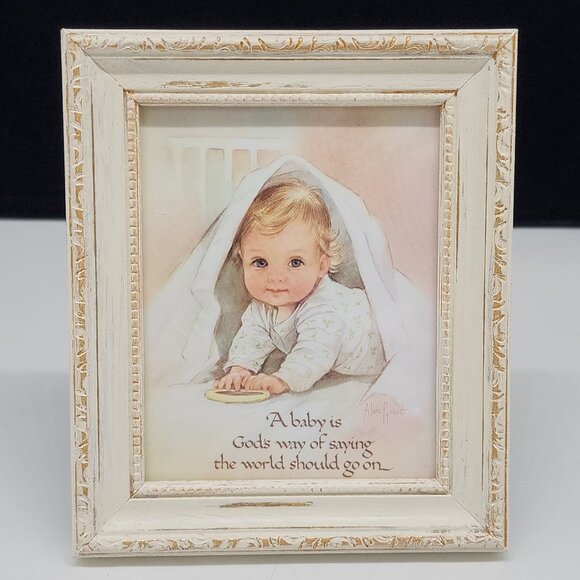 Vintage Wooden Picture Frame With Alan Grant Baby Litho 4x5 - Picture 1 of 14